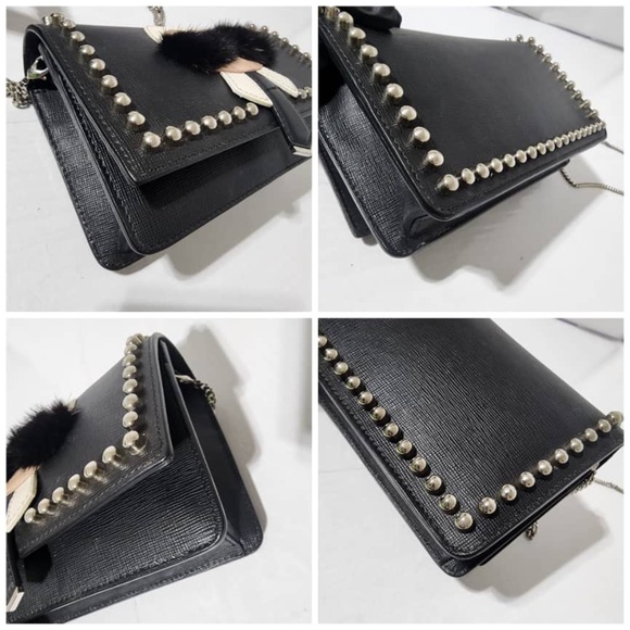 Authentic FENDI Vitello Elite Mink Fur Studded Karlito Tube Wallet on Chain Blac - Picture 10 of 14